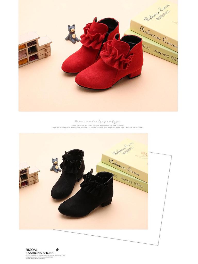 Girls' High Heel Princess Boots - Autumn Winter 2025 Fleece-Lined Short Boots for Kids