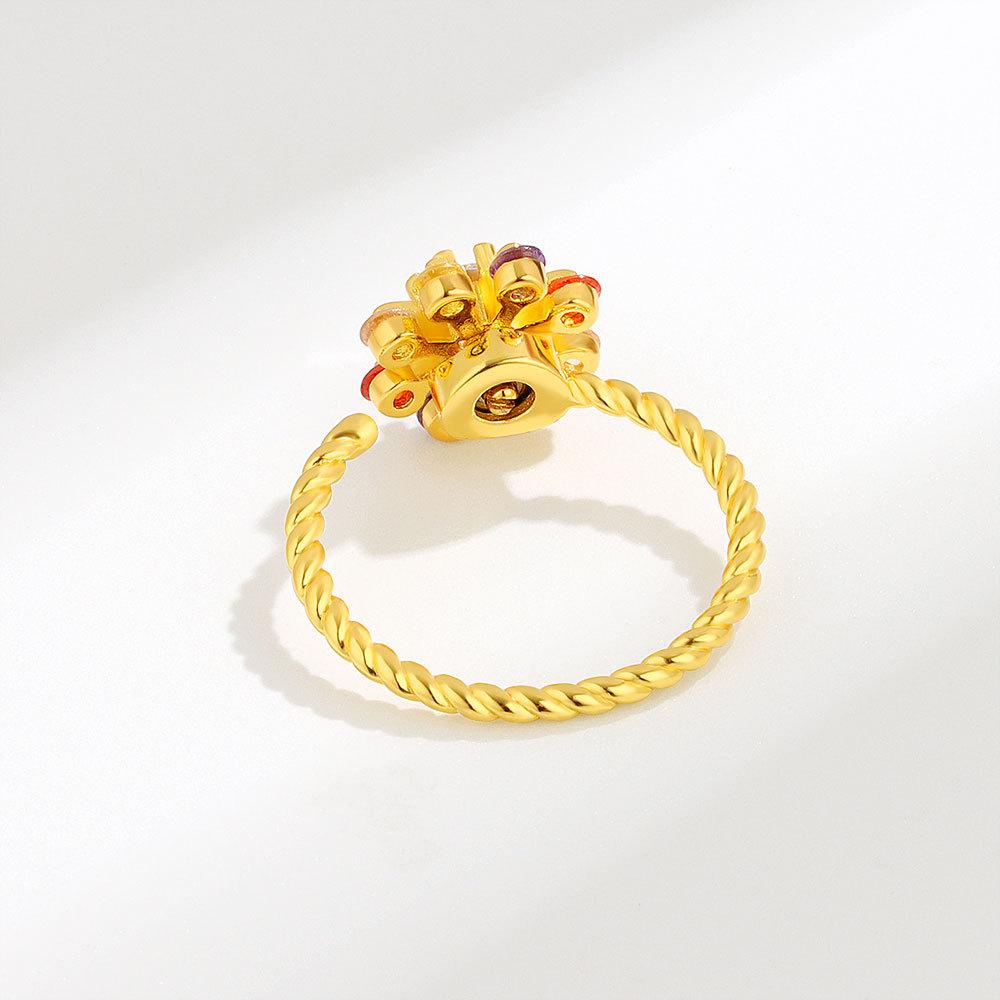Colorful Rotating Open Ring Night Market Colorful Gemstone Jewelry Fashionable Versatile Finger Ring