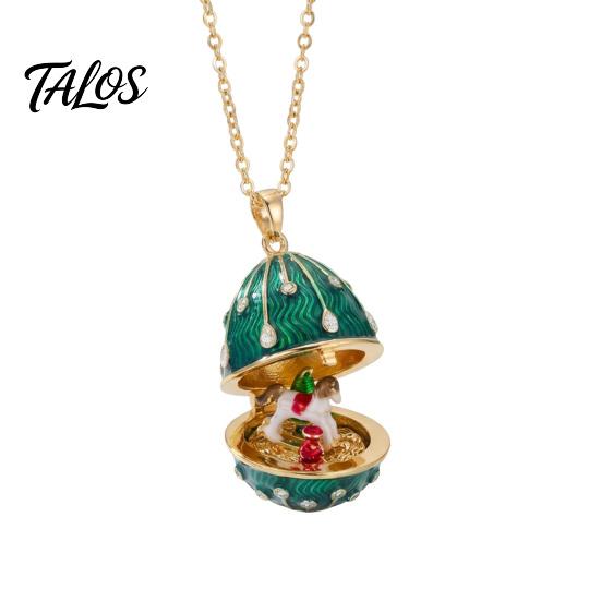 Talos Openable Egg Pendant Necklace, Cubic Zirconia Heart Retro Box Jewelry Gift for Girlfriend Wife Mom
