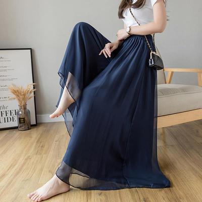 Pantalon large en mousseline pour femme - Été 2025, Grande taille, Aspect soie, Culottes doublées