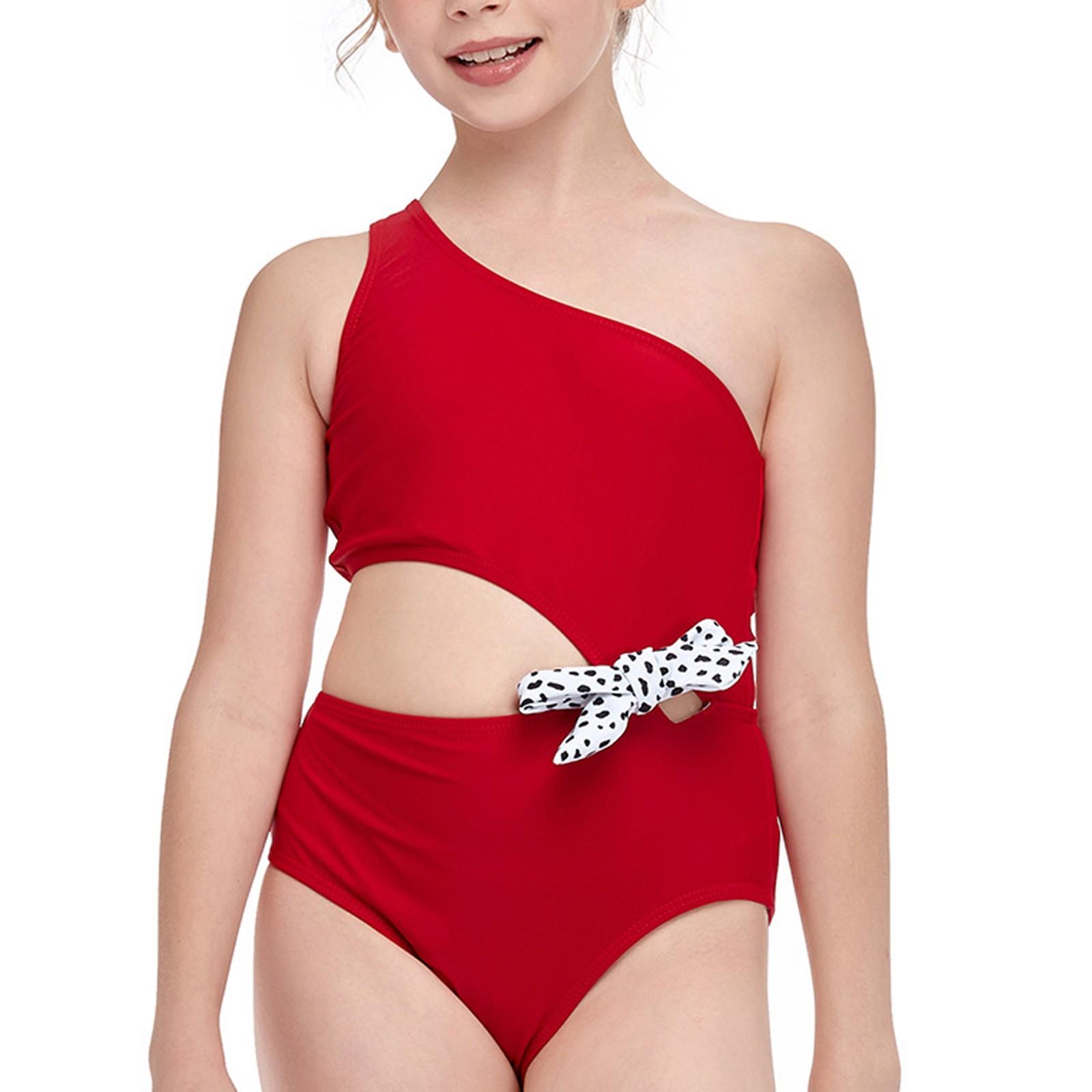 

Літній цільний купальник для дівчаток - Купальники 164 червоний