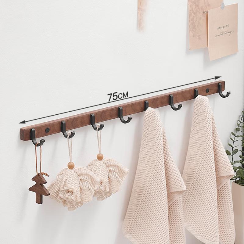 MDNG Punch-Free Adhesive Walnut Wood 8-Hook Towel Rack