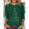 Christmas Fall/Spring New Style Positioning Print Round Neck Long Sleeve Loose Top Base T-Shirt Machine Washable