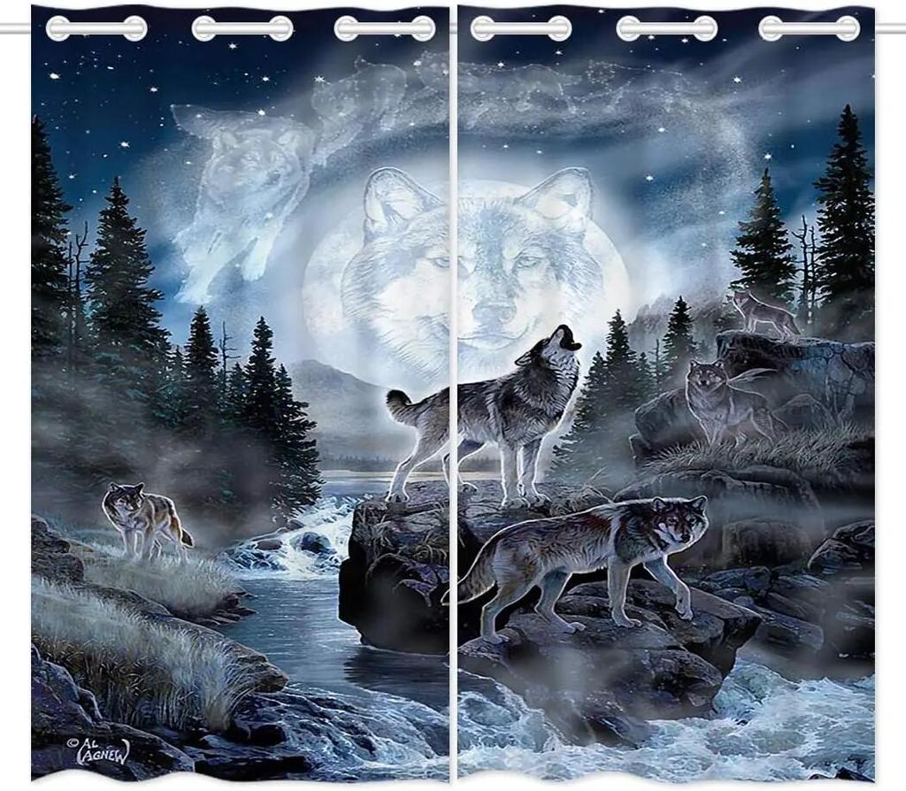 Fialová Galaxy Wolf Wolves 3D tištěná tenká záclona do ložnice Obývací pokoj Hotelové okno 2 panely 65% ​​Sluneční clona
