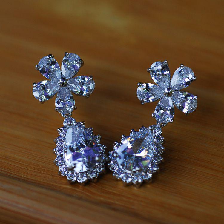 

Классический синий кристалл кубического циркония AAAA CZ циркониевые серьги каплевидной формы с цветком женские серебряные серьги женские украшения