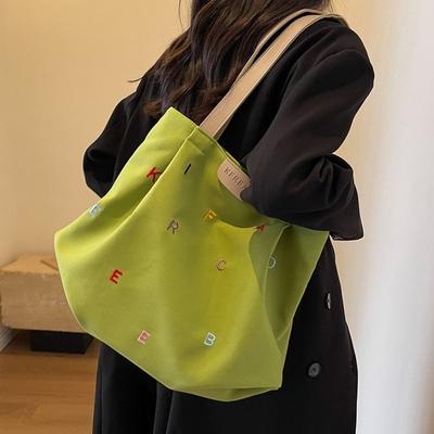 Casual Embroidery Letter Handbag Simple Inner Pocket Student Tote Bag Portable Single Shoulder Elegant Shoulder Bag Shopping