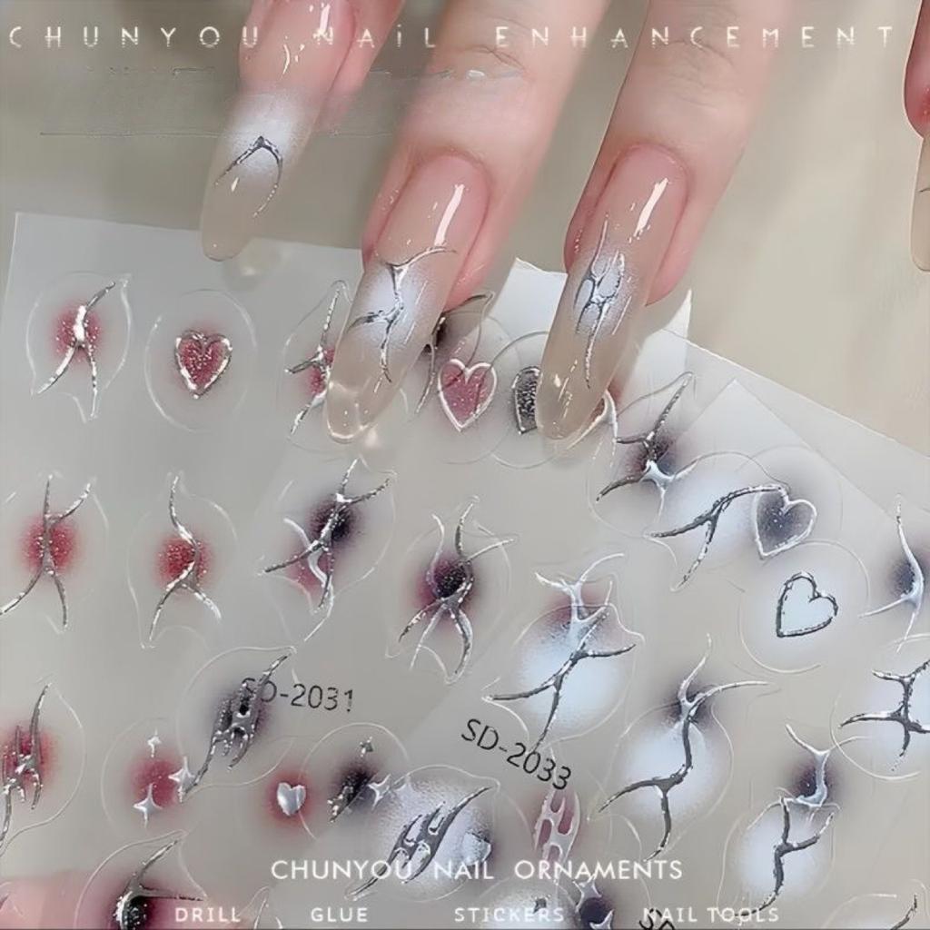 New Silver-scalding Line Flame Nail Art Sticker Metal Mirror Irregular Sticker Cool Nail Decal Decoration