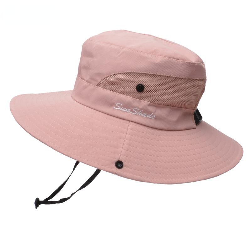 Summer Quick-drying Anti-UV Sun Hats Wide Brim Sunscreen Bucket Hats Panama Cap Breathable Mesh Drawstring Adjustable Hiking Hat
