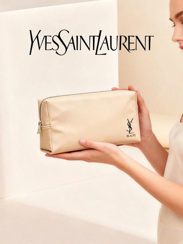 YSL Brown Leather Makeup Bag - Shiny and Bright, Elegant and Fashionable, Easy To Carry, Must-have for Travel
