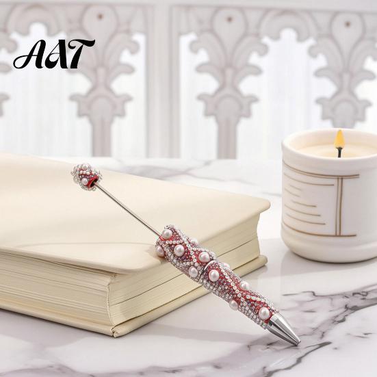 Handgemachter Schmuck Geschenkideen DIY Stift zum Bestücken mit Perlen, Glitzernde Strasssteine und Kunstperlen Perlen-Kreativgeschenke für Schwestern Schwarzer Kugelschreiber Büro
