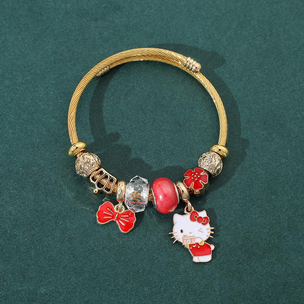 Hello Kitty Rosa Pandora Armband - Niedliches Cartoon-Katzen-Charme-Bügelarmband Schmuck