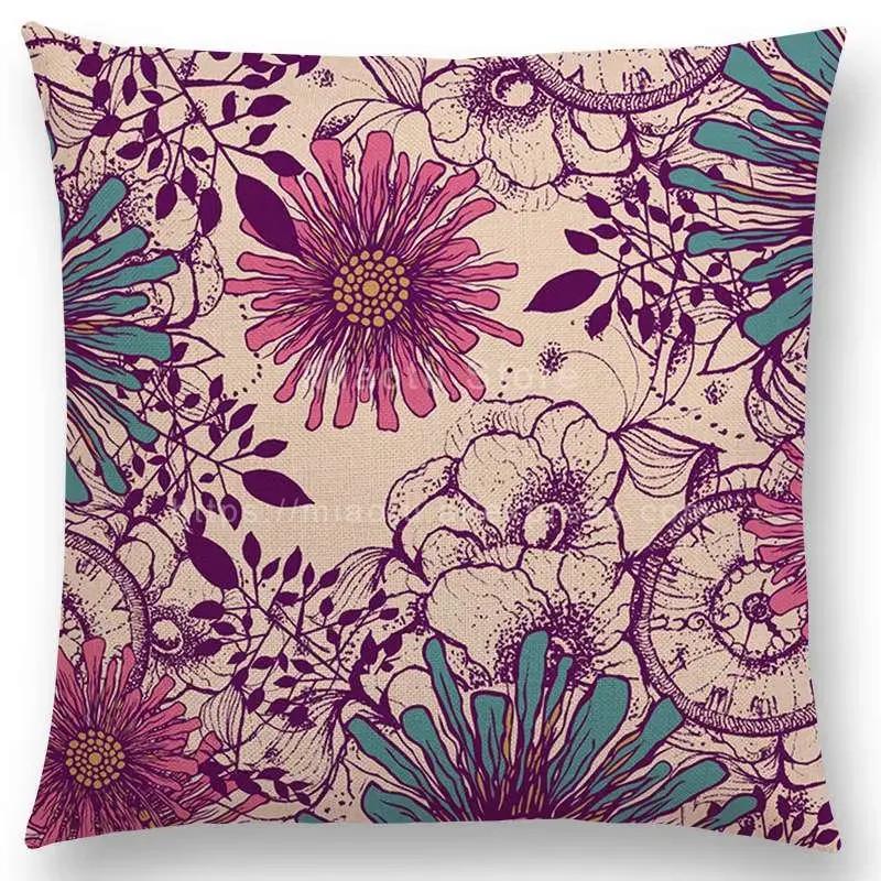 Schönes Blatt-Blumenmuster Mandala Kissenbezug Jahresringe Wunderschöne Blumen Drucke Sofakissenbezug Heimdekoration Dekorativ