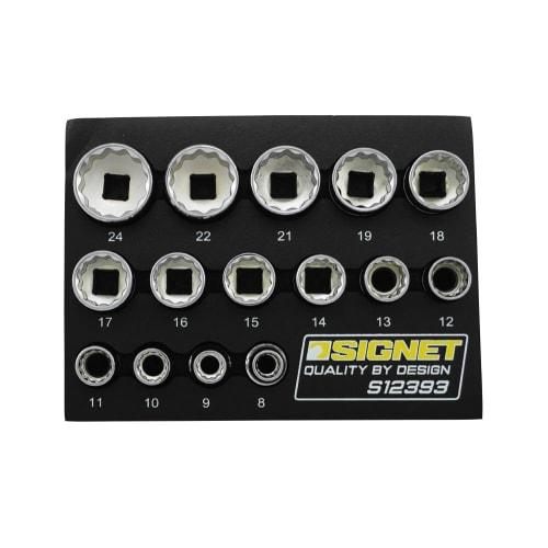 SIGNET 3/8" DR 15-Piece 12-Point Mirror Finish Socket Set with DESIGN Tray (12393)
