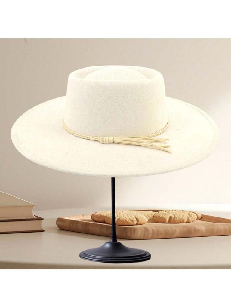 Vintage Western Wide Brim Felt Fedora Hat With Decorative Band For Women And Men