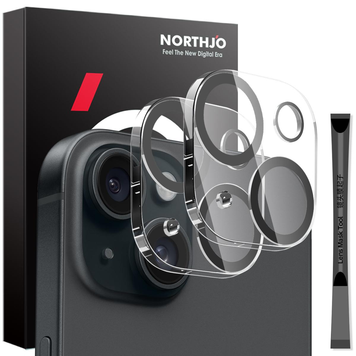 

NORTHJO 2Pcs For iPhone 15/15 Plus Camera Lens Protector Black Circles HD Clear Tempered Glass Lens Film 3D Full Coverage Type A
