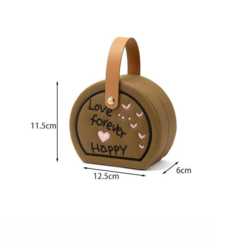 1Pcs Denim Fabric Embroidered Jewelry Box Travel Portable Rings Necklace Stud Earrings Storage Home Decoration