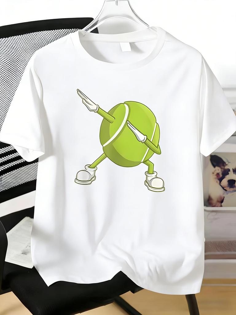 Unisexs Tee Dabbing Cartoon Tennis Ball Character Print Cotton Short Sleeve Male Casual Streetwear Outdoor Daily Basic Fashion Top