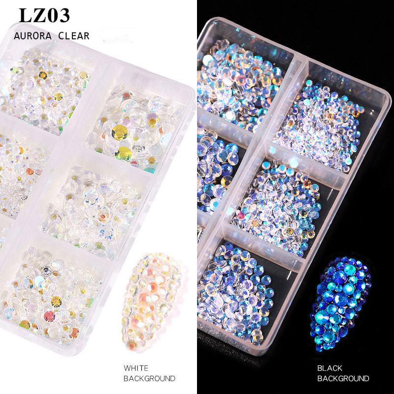 Nail Art Flat Mixed Color AB Porcelain White Champagne 6 Grid Nail Jewelry Stickers DIY Nail Jewelry