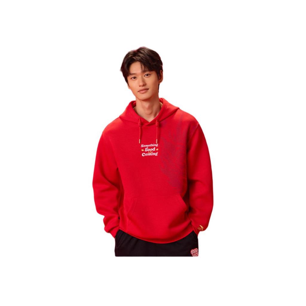 Anta Lifestyle Series Letter Print Hooded Pullover Long Sleeve Sweatshirt Men Sweatshirt Deep-Red 152418761-2