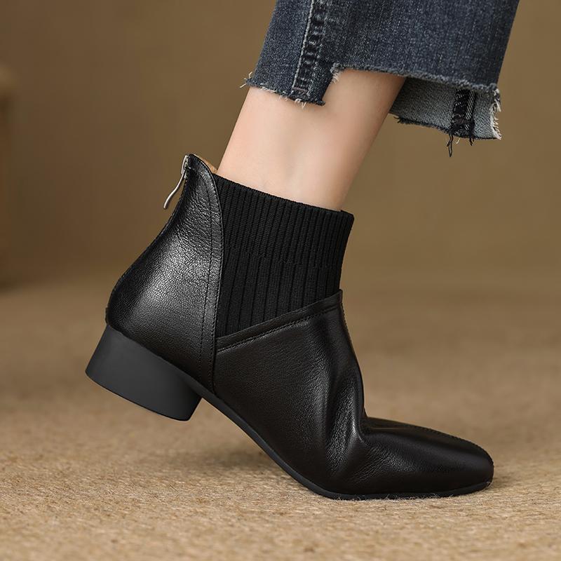 Fashion 2025 Autumn/Winter Women Boots Genuine Leather Women Shoes Round Toe Chunky Heel Shoes Ankle Boots Modern Chelsea Boots