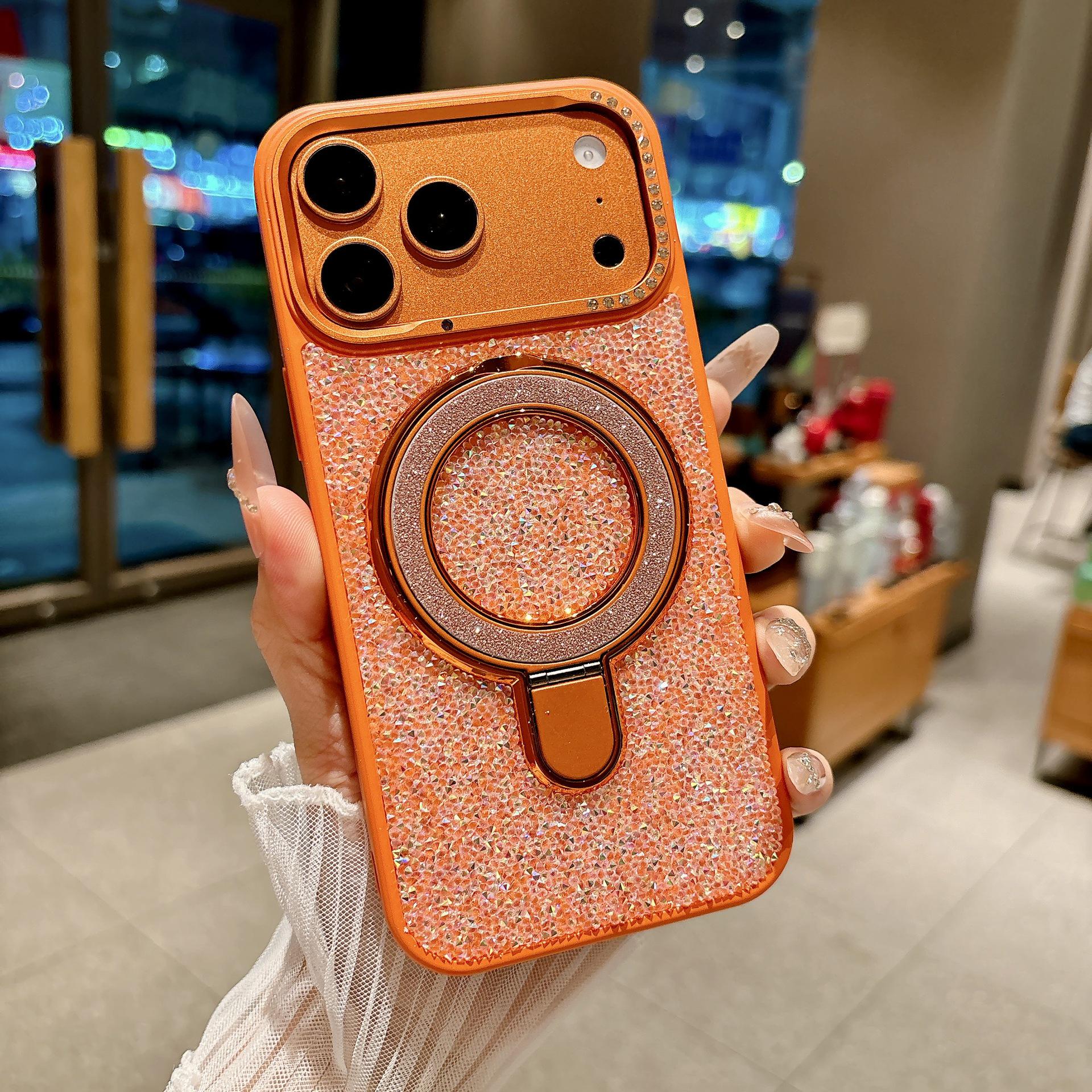 

Luxury Rhinestone Glitter Stand Case for iPhone 17 Pro Max - Advanced Protective Cover iPhone 17 Pro Max оранжевый