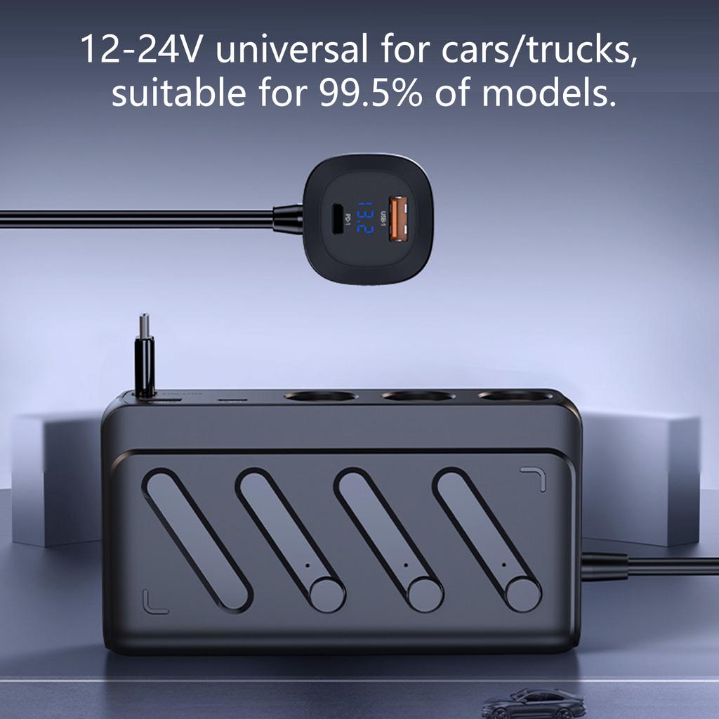 PD45W 3.0 Fast Charging 187W Auto Adapter 3 Port Car Chargers with Independent Switches Intelligent Current Management