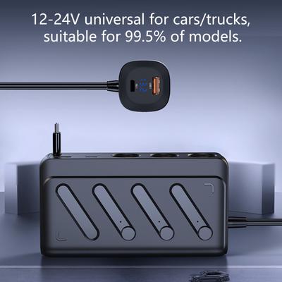 PD45W 3.0 Fast Charging 187W Auto Adapter 3 Port Car Chargers with Independent Switches Intelligent Current Management