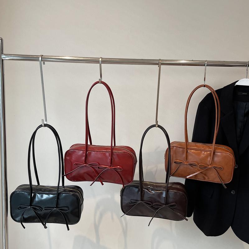 PU Solid Color Bow Zipper Satchels 2026 High Quality Temperament Bags Exquisite Designer Recommendatis Fashi Shoulder Bags