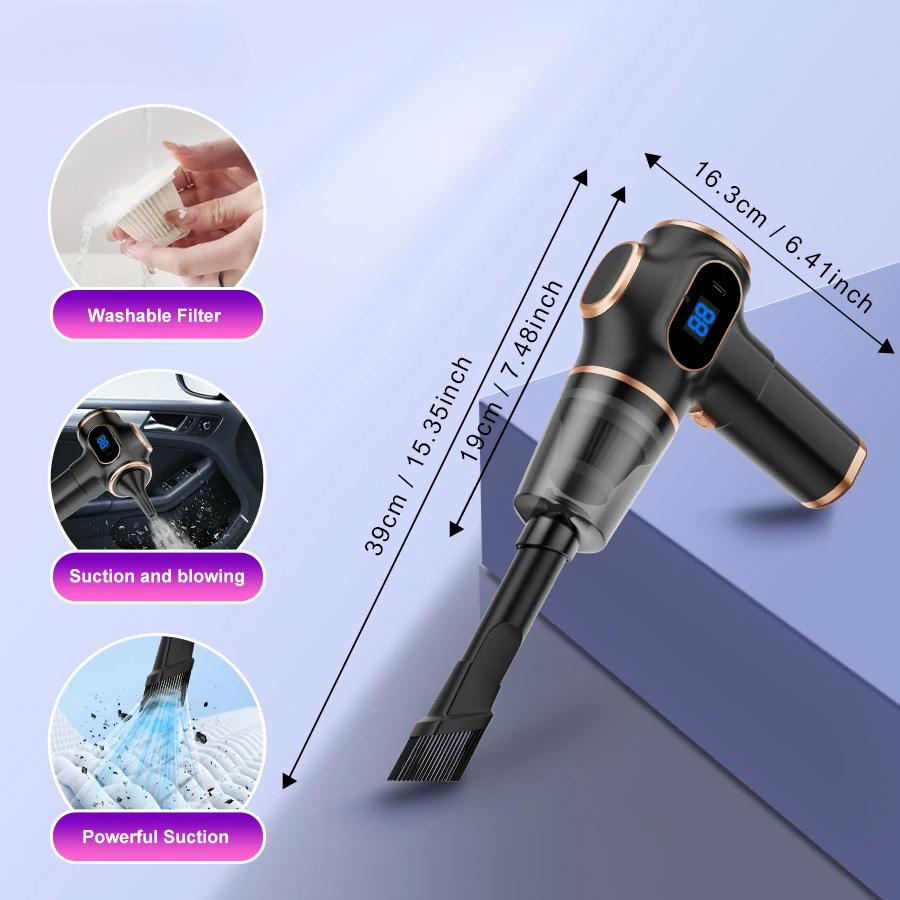 Kablosuz Elektrikli Süpürge Ev ve Araba İçin Çift Kullanım Yüksek Güçlü Ev Aleti USB'li Ekranlı Halı Koltuk Araba Temizleyici