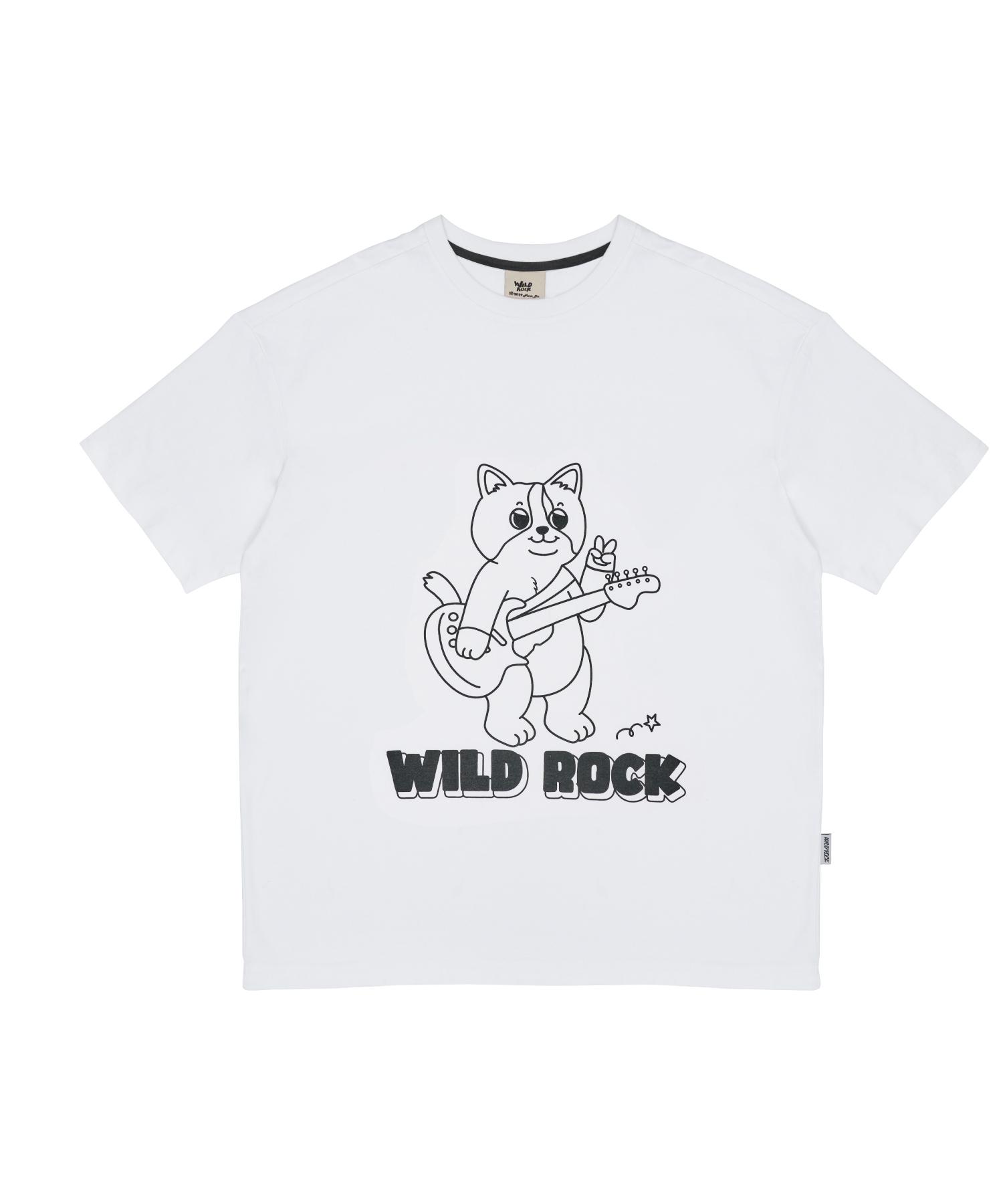Wild Rock Chubby Cat Chasing Romance Nyangpa T-Shirt_White L