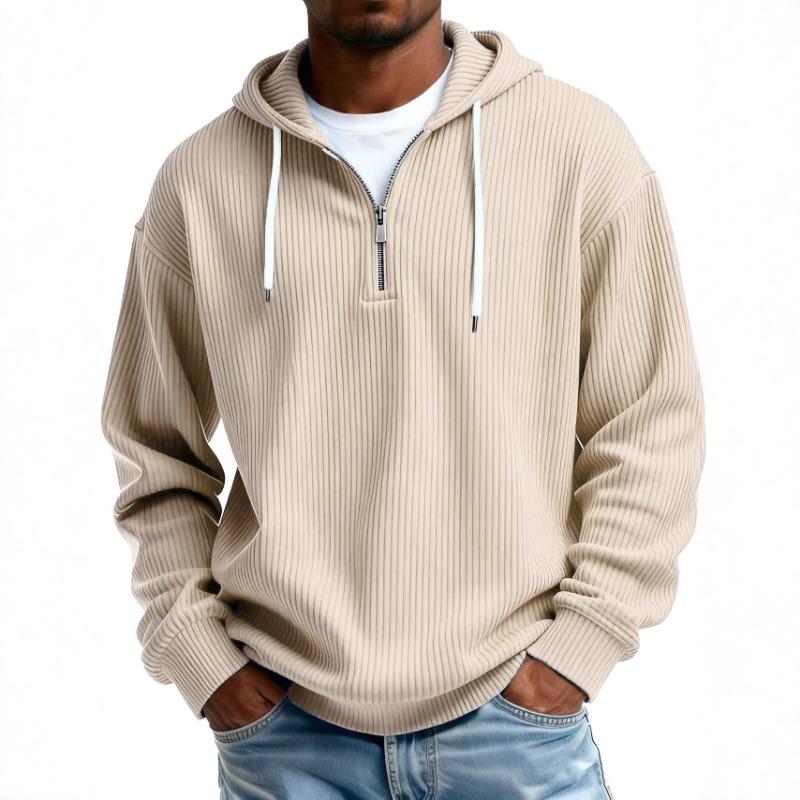 Men's Quarter-Zip Long Sleeve Hooded Sweatshirt Loose Casual.