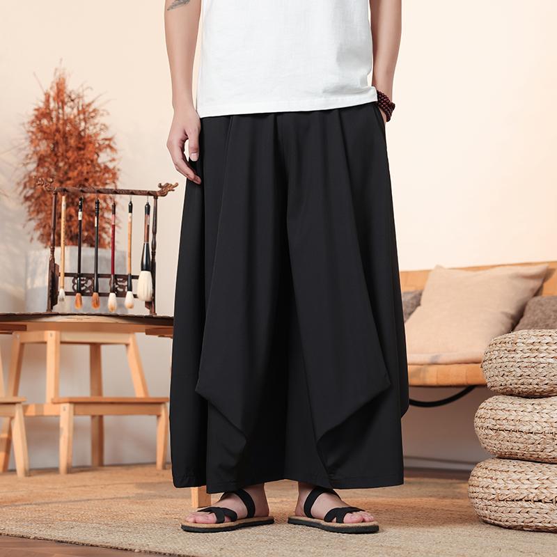 2025 Spring Summer Men Chinese Tai Chi Hanfu Trousers Men Solid Color Loose Black Pants Male Trendy Casual Wide Leg Pants