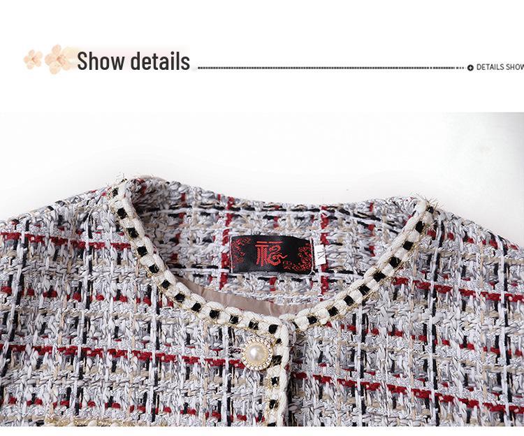 Mom's Chic Plaid Short Coat for Spring & Autumn - Fashionable Style for Middle-Aged & Elderly Women