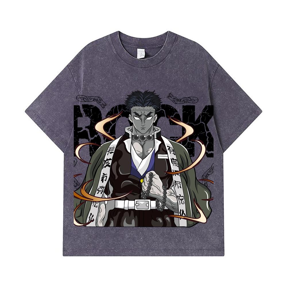 275 GSM Gewaschene T-Shirts 100% Baumwolle Demon Slayer V112 Gyomei Druck Unisex Schweres Baumwoll-T-Shirt
