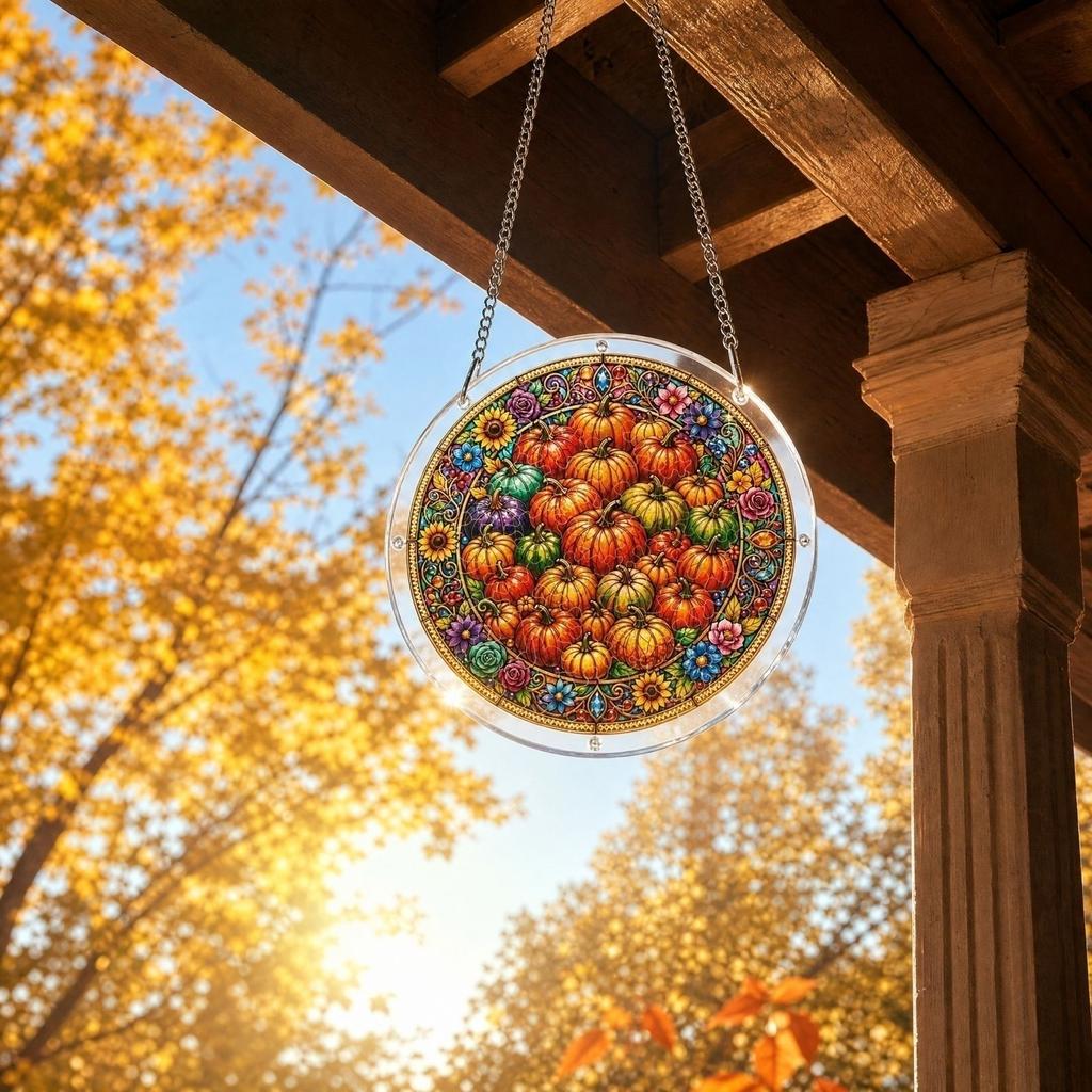 Acrylic Halloween Suncatcher Puzzle - Flat Pumpkin for Window Decor