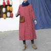 Damen Gepunktete Kleider Vintage Warm Dick Frühling A-Linie Taschen Lässig A-Linie Rote Kleider