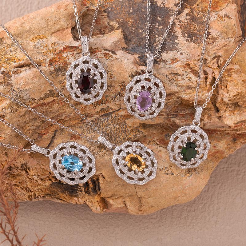 Natural Citrine Amethyst Topaz Garnet Colored Treasure Necklace S925 Sterling Silver