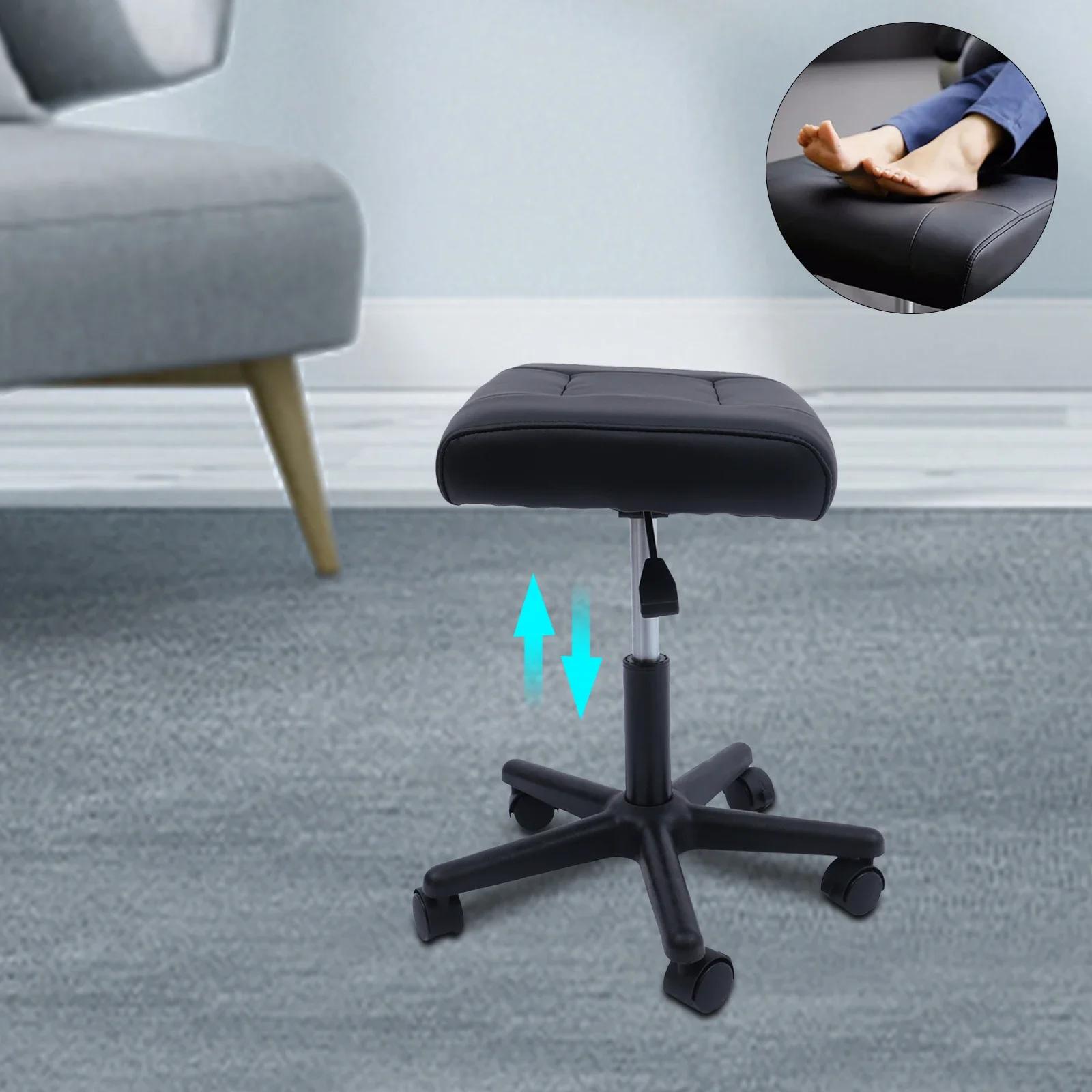 Footstool on Wheels,15-20'' Height Adjustable,Lockable Rolling Stool Foot Rest for Office / Gaming Chairs, Load Capacity 330Lbs nero