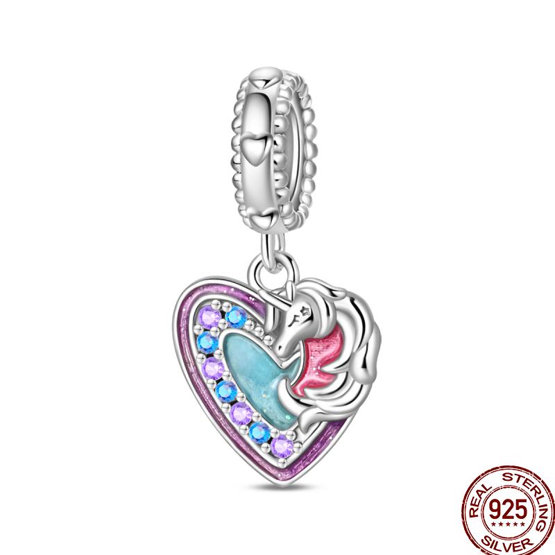 Sweet Copper Princess Dress Rainbow Horse Cat Charms Beads Fit Pan Original Bracelets Diy Jewelry