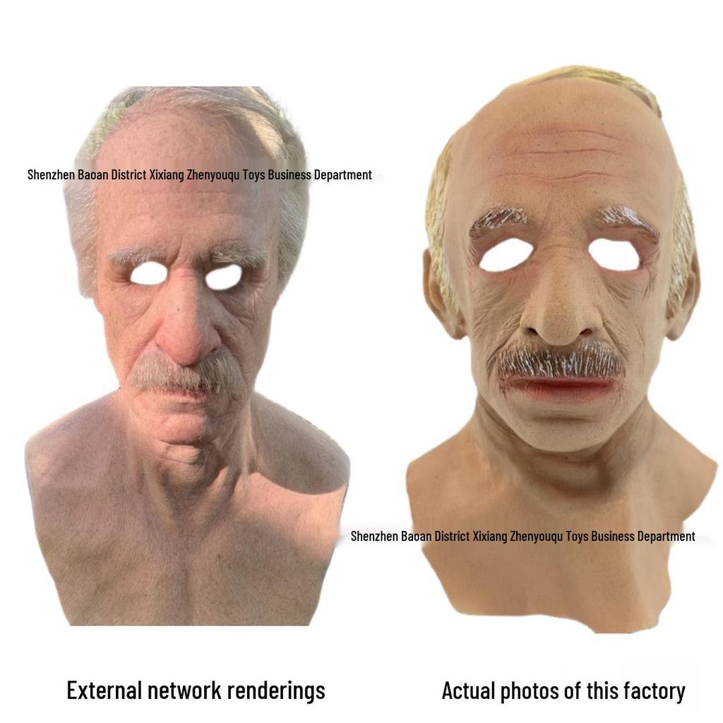 Gränsöverskridande Latex Mask för Äldre Person: Halloween Mänskligt Ansikte Peruk Huvudbonad