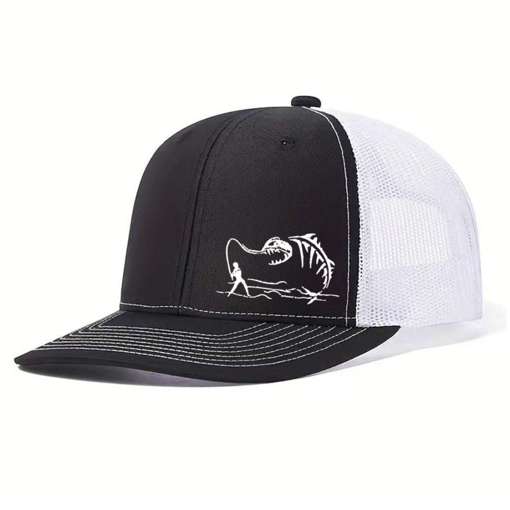Fashion Fisherman Print Men's Baseball Cap Grid Hip Hop Trucker Hat Lightweight Breathable Duck Tongue Hat Spring Summer Outdoor