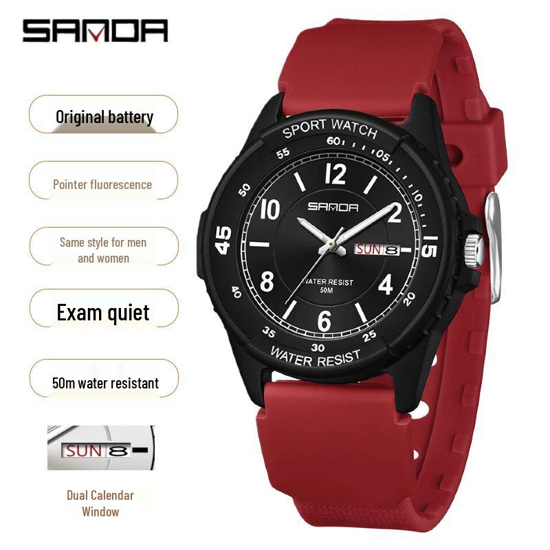 Sanda Fashion Youth Quartz Wristwatch: Casual Digital, Dual Calendar, Luminous, Waterproof, Unisex.