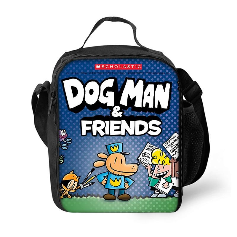 Dog Man Themed Lunch Bag Kids - PVC Insulated Crossbody Shoulder Street Style School Accessory