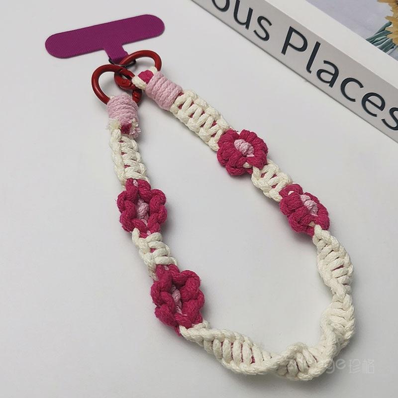 

Hand-woven daisy mobile phone lanyard women s ins travel mountain climbing strong durable fashion wrist rope [rose red]