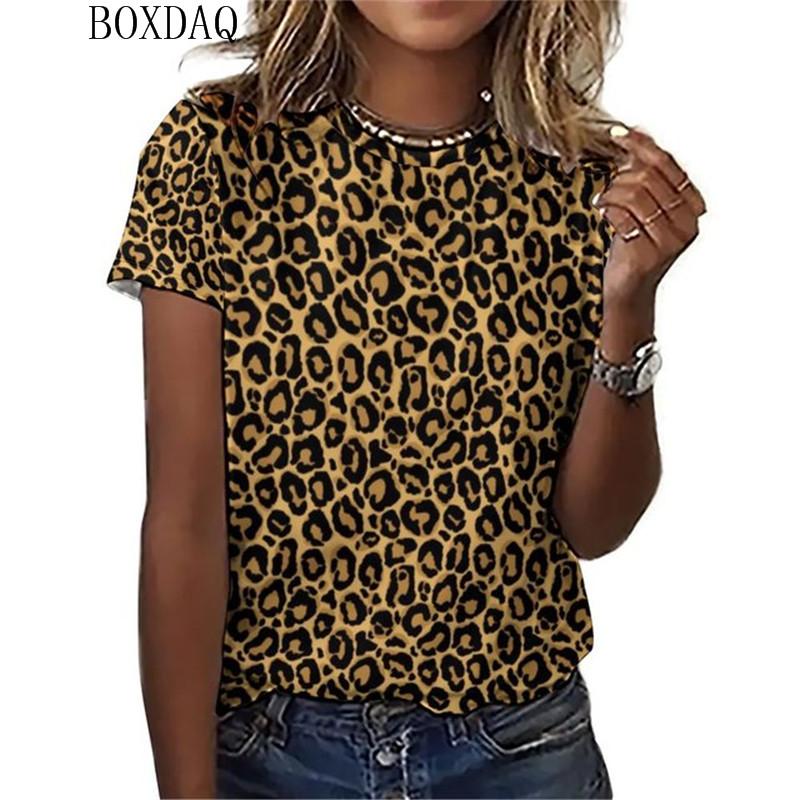 Damen Sommer T-Shirt 3D Druck Kurzarm Rundhals Leopardenmuster Mode T-Shirt Lose Lässig Übergroße Damen Tops T-Shirt
