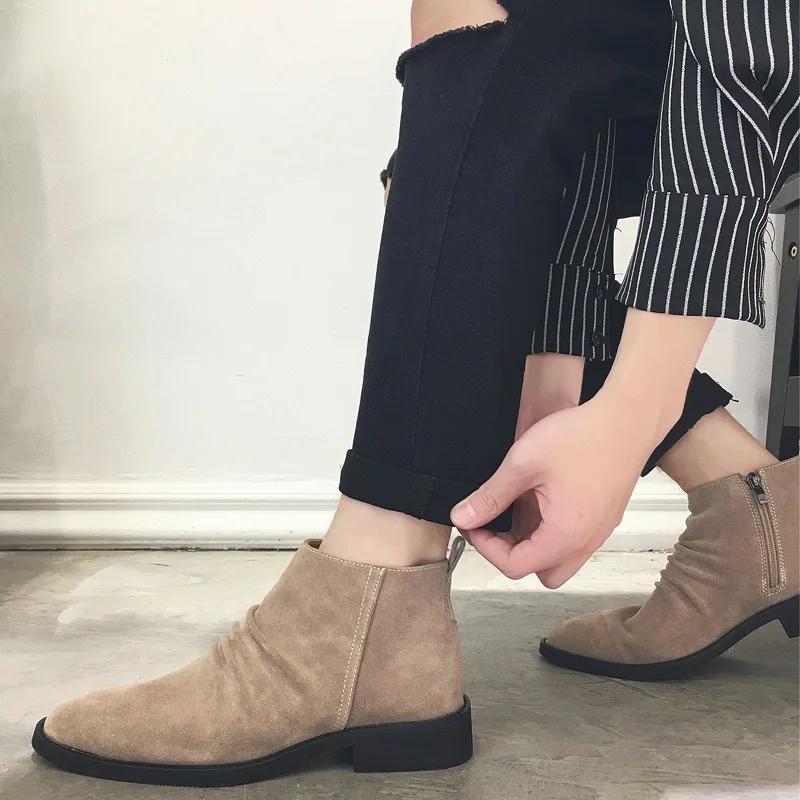 Fashion 2025New Men's Boots High Quality Suede Casual Botas Retro British Style Short Boot Side Zipper Ankle Boots for Men Chelsea Boots