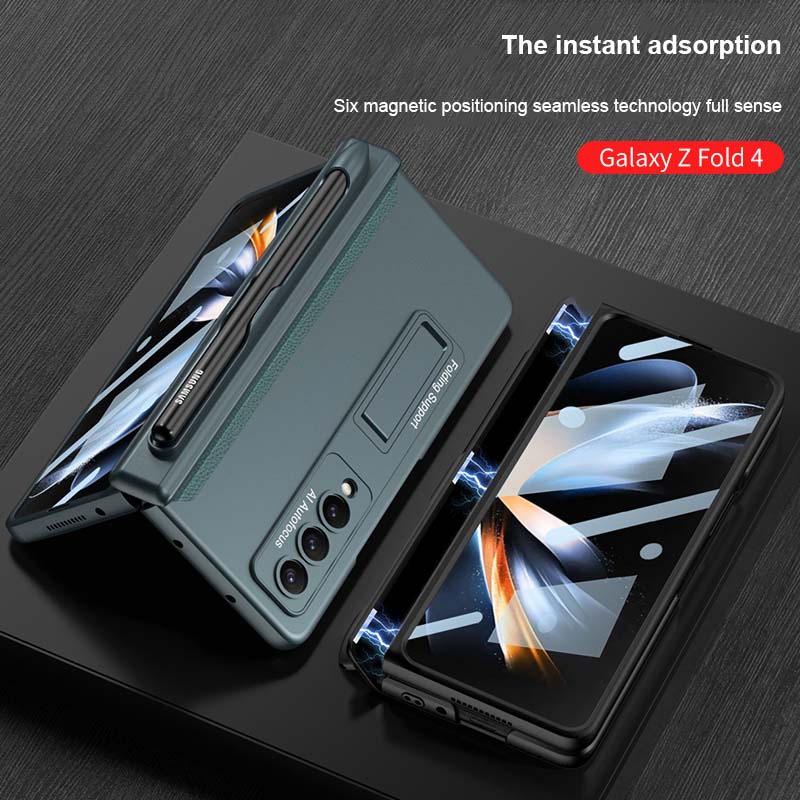 Custodia Porta Penna con Cerniera Magnetica Per Samsung Galaxy Z Fold 4 5g Fold 4 Supporto Stand Custodia Rigida Copertura Slot Laterale per Penna (Nessuna S Pen )