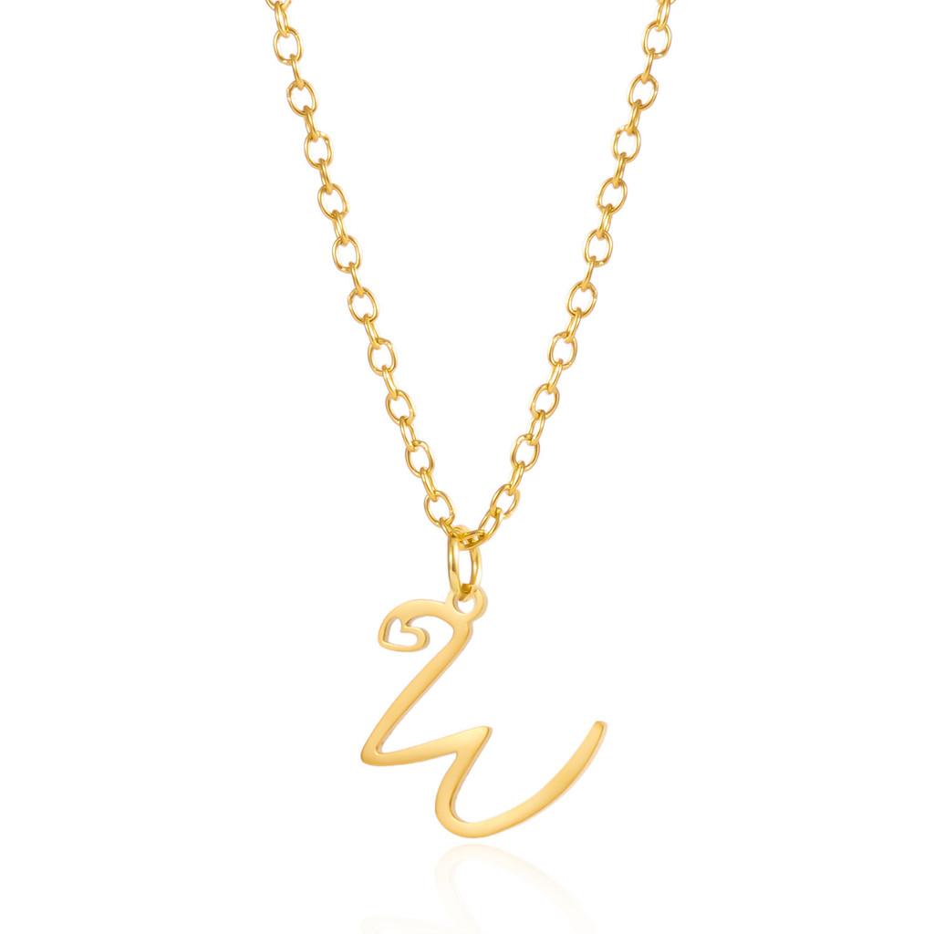 Gold Heart Alphabet Jewelry Necklace With O Chain For Female Fashion Accessory