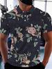 Printed Design – Not Textured Men's Short Sleeve Polo Fashion Golf Shirt In Dark Blue with Pink and Green Floral Pattern, Stylish Casual Men's T-Shirt