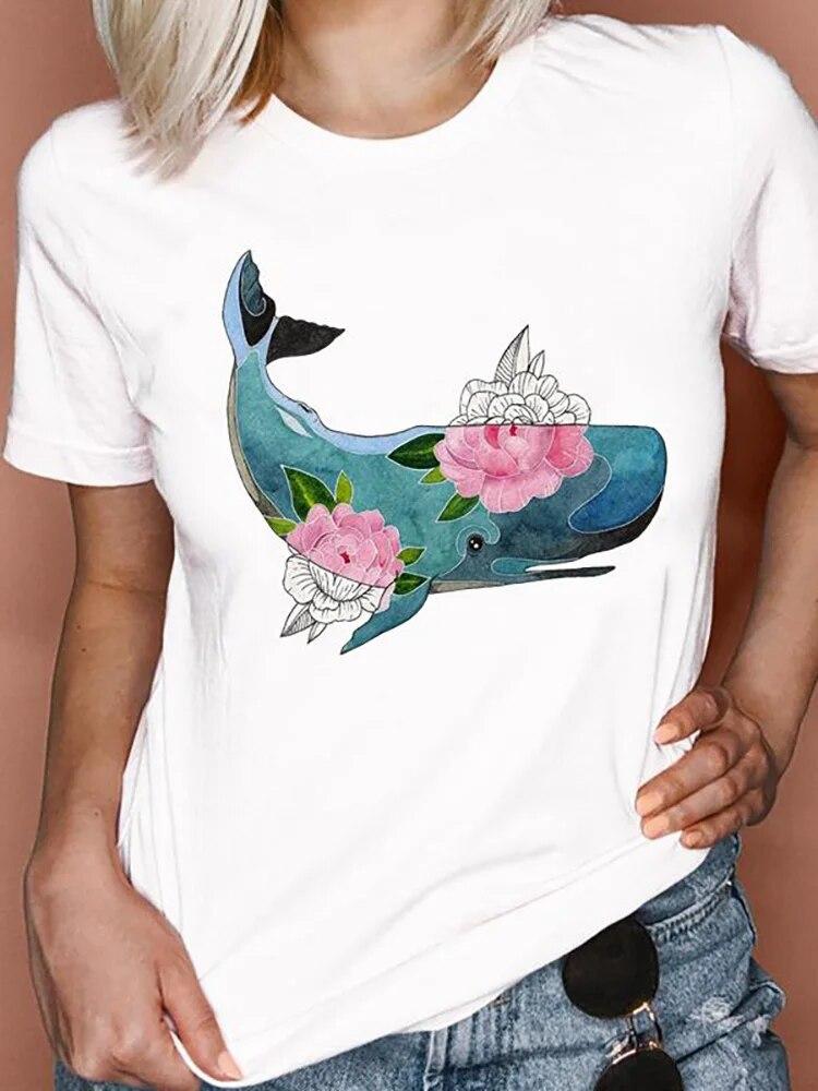 Women T Shirts Cartoon Bee Floral Queen Fashion Print Female Graphic T Top Female 90S Clothing Short Sleeve Shirt Tee T-Shirt